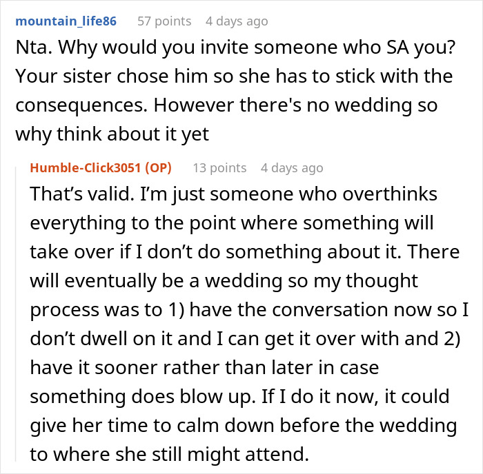 A Reddit comment section discussing a woman drawing the line at her wedding regarding her toxic BIL. A Reddit comment section discussing a woman drawing the line at her wedding regarding her toxic BIL.