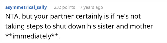 A comment accusing the partner of not stopping his mother and sister after the grandma accused buying stepson's love.