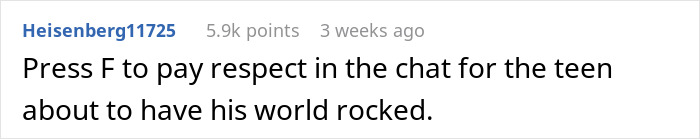 A screenshot of a Reddit comment about a parent needing to have a serious talk with their son.