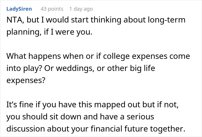 A comment on Mom refusing to fund stepchildren: 'Think about long-term planning, college expenses, weddings, and future together.' A comment on Mom refusing to fund stepchildren: 'Think about long-term planning, college expenses, weddings, and future together.'