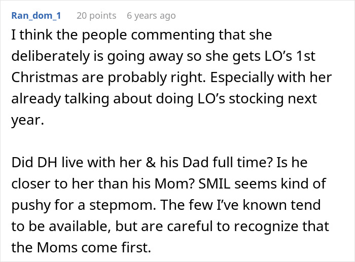 Comment on future grandma planning baby's first Christmas, discussing a stepmom's role. Comment on future grandma planning baby's first Christmas, discussing a stepmom's role.