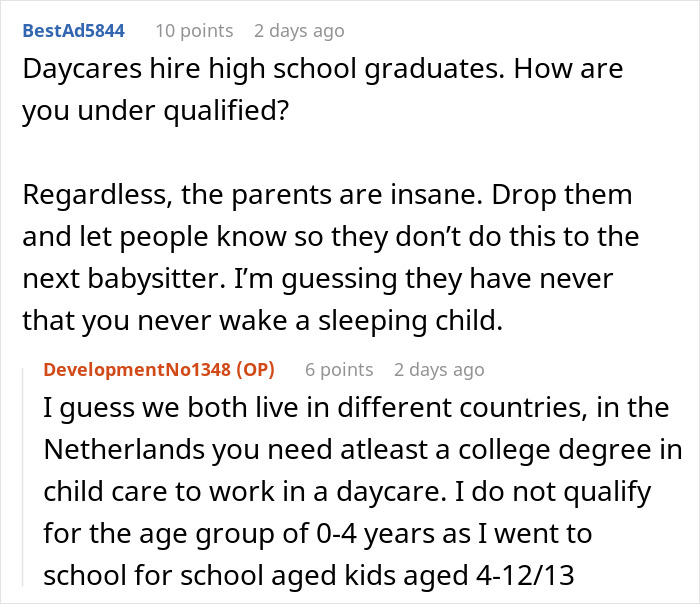 Comments on parents gaslighting babysitter, questioning babysitter's qualifications for a crying baby in daycare. Comments on parents gaslighting babysitter, questioning babysitter's qualifications for a crying baby in daycare.