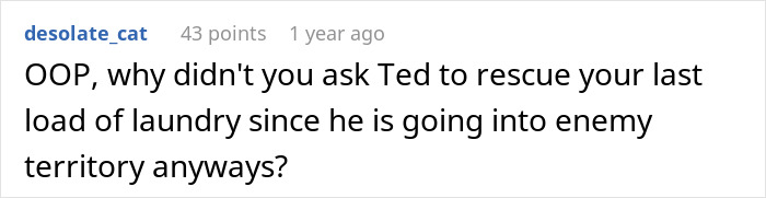A comment questioning why Ted wasn't asked to rescue laundry, referencing the friends playing each other. A comment questioning why Ted wasn't asked to rescue laundry, referencing the friends playing each other.