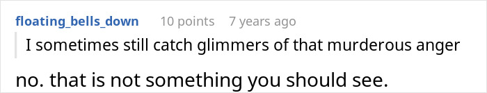 A comment about a woman suspecting her dad is tampering with dessert, expressing murderous anger.