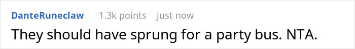 A screenshot of a comment suggesting a party bus for a 4-venue wedding to avoid guests getting tired of driving.