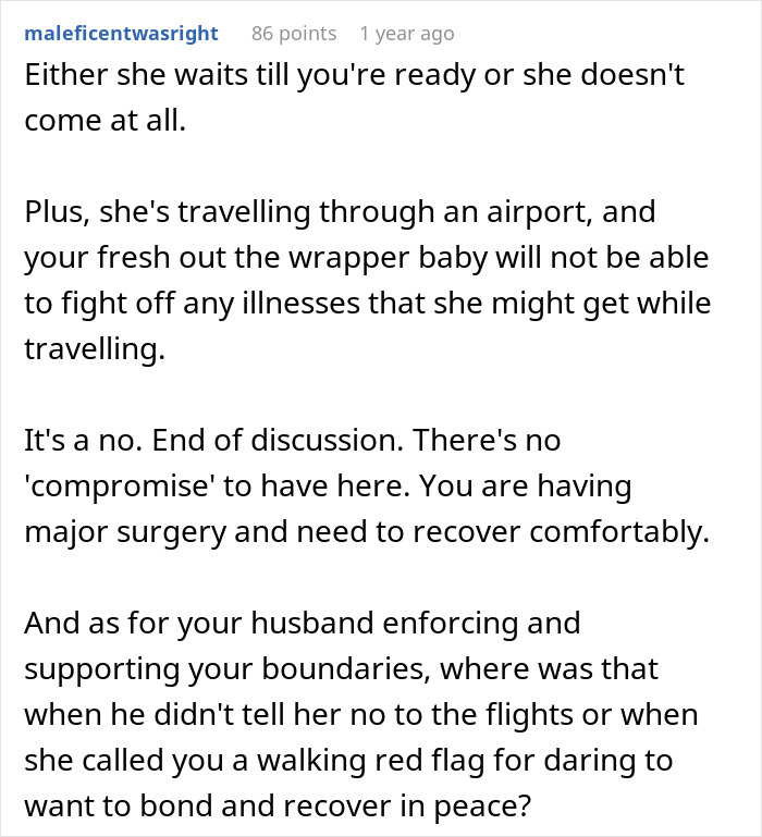 MIL Wants 20 Days With Newborn, Pregnant DIL Says Her Recovery Comes First And Cancels The Visit MIL Wants 20 Days With Newborn, Pregnant DIL Says Her Recovery Comes First And Cancels The Visit