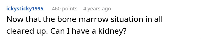 A comment about an adopted teen's birth parents asking for a kidney after a bone marrow situation. A comment about an adopted teen's birth parents asking for a kidney after a bone marrow situation.