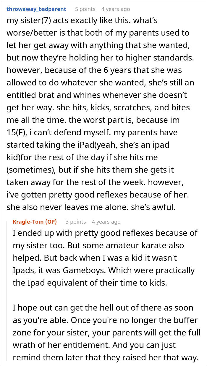 A Reddit thread discussing a spoiled sister's nightmare behavior and enabling mom, like mother, like monster. A Reddit thread discussing a spoiled sister's nightmare behavior and enabling mom, like mother, like monster.