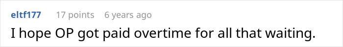 A Reddit comment hoping the nanny was paid overtime after an entitled parent was late.
