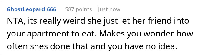 A screenshot of Reddit user GhostLeopard_666 comment on Sis turns bros home into her personal lounge. A screenshot of Reddit user GhostLeopard_666 comment on Sis turns bros home into her personal lounge.