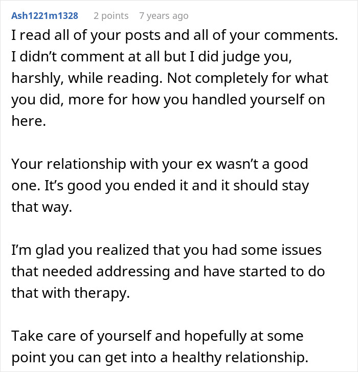 A Reddit comment reflecting on a past open relationship, suggesting therapy and a healthy relationship. A Reddit comment reflecting on a past open relationship, suggesting therapy and a healthy relationship.