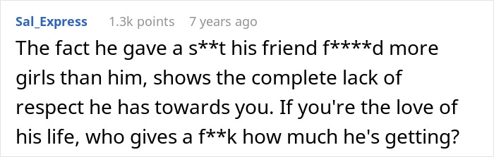 A comment expressing that a man's behavior in an open relationship shows a complete lack of respect towards his partner. A comment expressing that a man's behavior in an open relationship shows a complete lack of respect towards his partner.