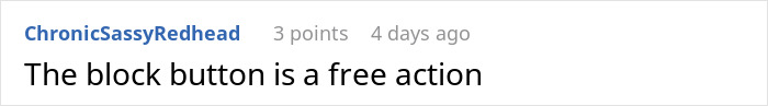 A comment about the photographer using the block button against the entitled woman.