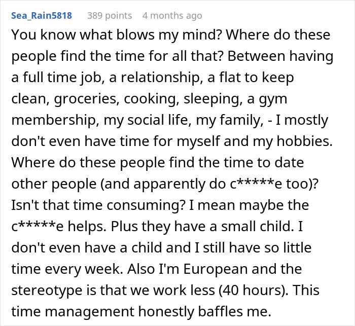 Poly wife makes hubby's best friend her boyfriend: screenshot of a comment about finding time for relationships. Poly wife makes hubby's best friend her boyfriend: screenshot of a comment about finding time for relationships.