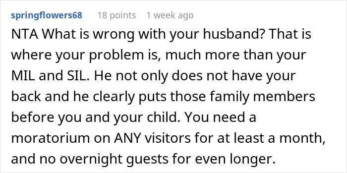 Wife confronts in-laws, husband's decision making puts family members before her. She must defend her marital bed.