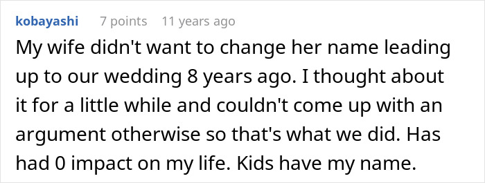 A hilariously awkward social media comment about a wife not changing her name, sharing too much personal detail. A hilariously awkward social media comment about a wife not changing her name, sharing too much personal detail.