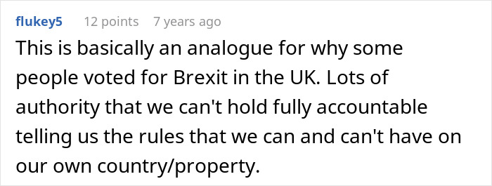 A user makes an analogy between a homeowner fighting the HOA and Brexit for property authority. A user makes an analogy between a homeowner fighting the HOA and Brexit for property authority.