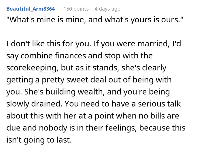 Reddit comment about guy paying for bills and GF wanting him to split son’s sports fees. Reddit comment about guy paying for bills and GF wanting him to split son’s sports fees.