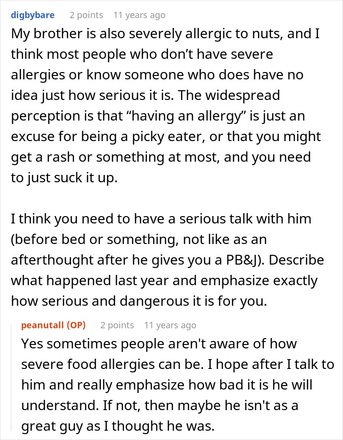 A woman's boyfriend keeps forgetting her allergy. This image shows a conversation about a boyfriend forgetting his girlfriend's allergy. A woman's boyfriend keeps forgetting her allergy. This image shows a conversation about a boyfriend forgetting his girlfriend's allergy.