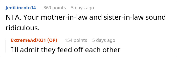 A screenshot displaying Reddit comments, highlighting MIL and SIL reaction during a family trip after flight upgrades. A screenshot displaying Reddit comments, highlighting MIL and SIL reaction during a family trip after flight upgrades.