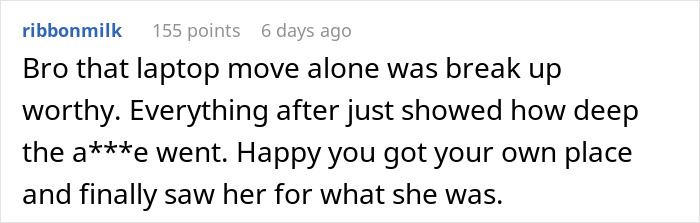 A comment about a laptop being hidden, showing red flags in a 7-year relationship. A comment about a laptop being hidden, showing red flags in a 7-year relationship.