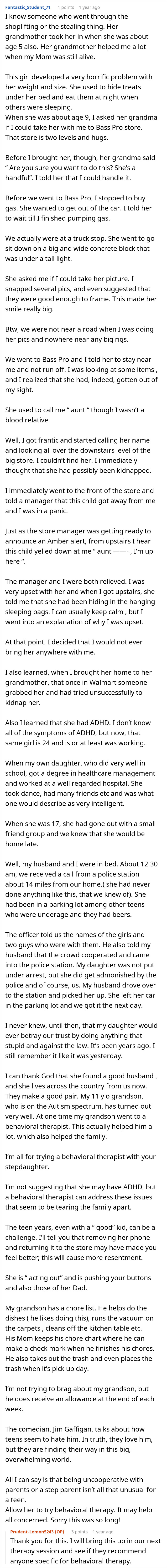 A long Reddit comment sharing various anecdotes and advice on dealing with a husband's kid and their drama, emphasizing therapy. A long Reddit comment sharing various anecdotes and advice on dealing with a husband's kid and their drama, emphasizing therapy.