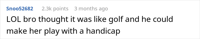 A comment jokingly compares a man's approach to an open relationship to playing golf with a handicap. A comment jokingly compares a man's approach to an open relationship to playing golf with a handicap.