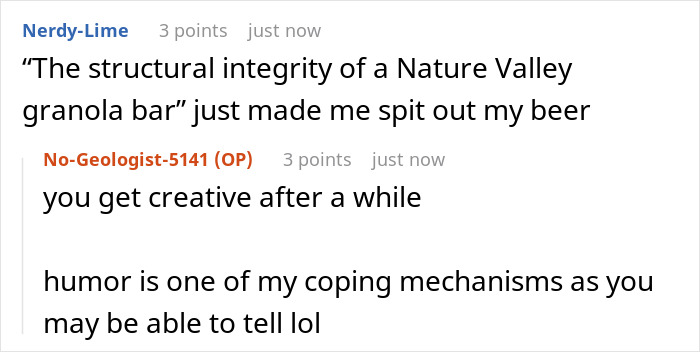 A user comments on the humor used as a coping mechanism in the story about a woman's disability.