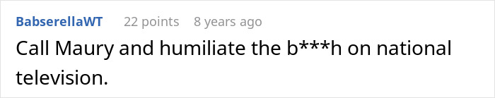 A Reddit comment suggesting calling Maury and humiliating a mother-in-law, related to invasive accusations after childbirth.