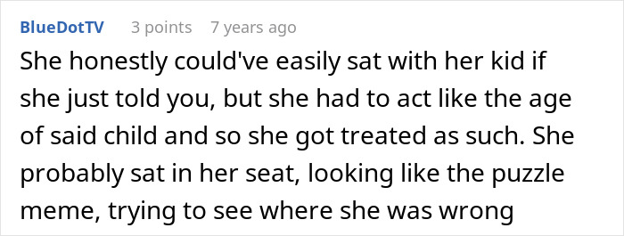 A comment about a woman finding her mom sitting in her plane seat and not switching after being ignored. A comment about a woman finding her mom sitting in her plane seat and not switching after being ignored.