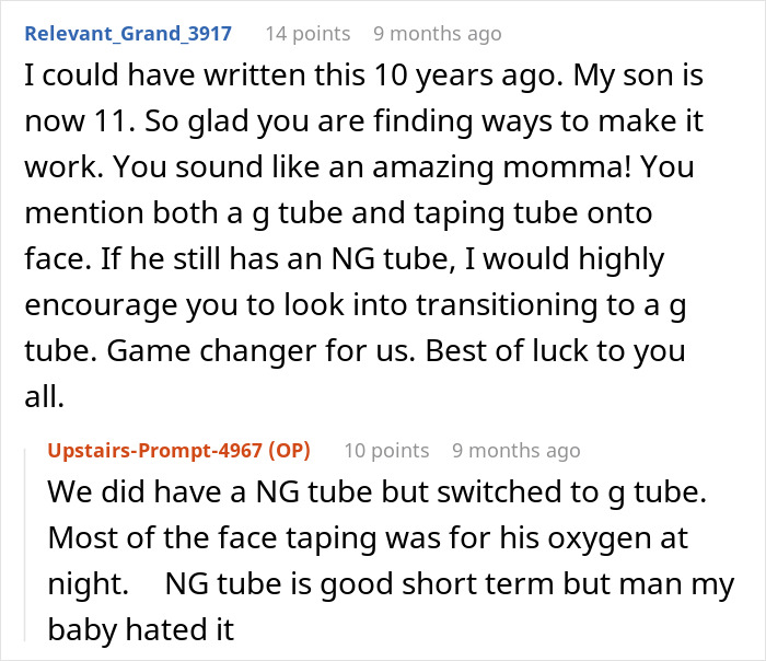 A parent's advice about feeding tubes for a baby with Down syndrome, sharing experiences with NG and G tubes.