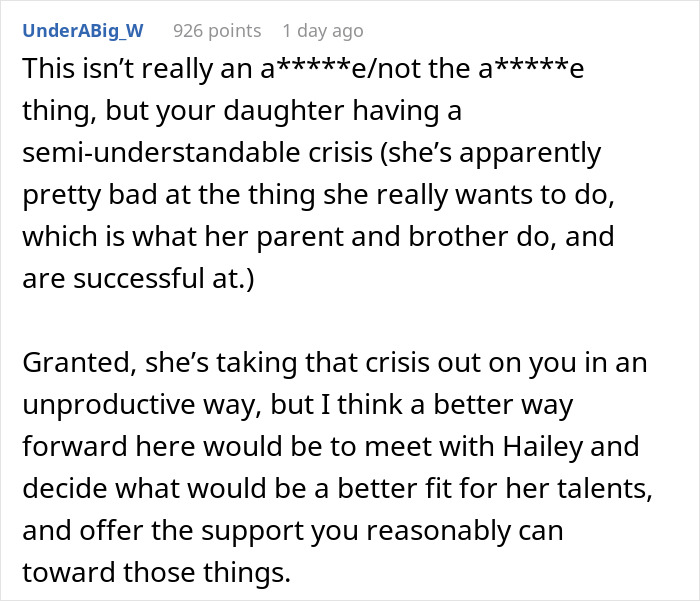 A comment about a dad getting his kids internships, advising him to help his daughter find a better fit. A comment about a dad getting his kids internships, advising him to help his daughter find a better fit.