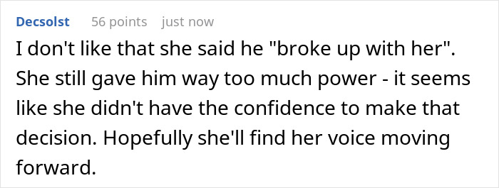 A comment reflecting on the power dynamics in a relationship where a guy tried to ban his GF's hair color choice.