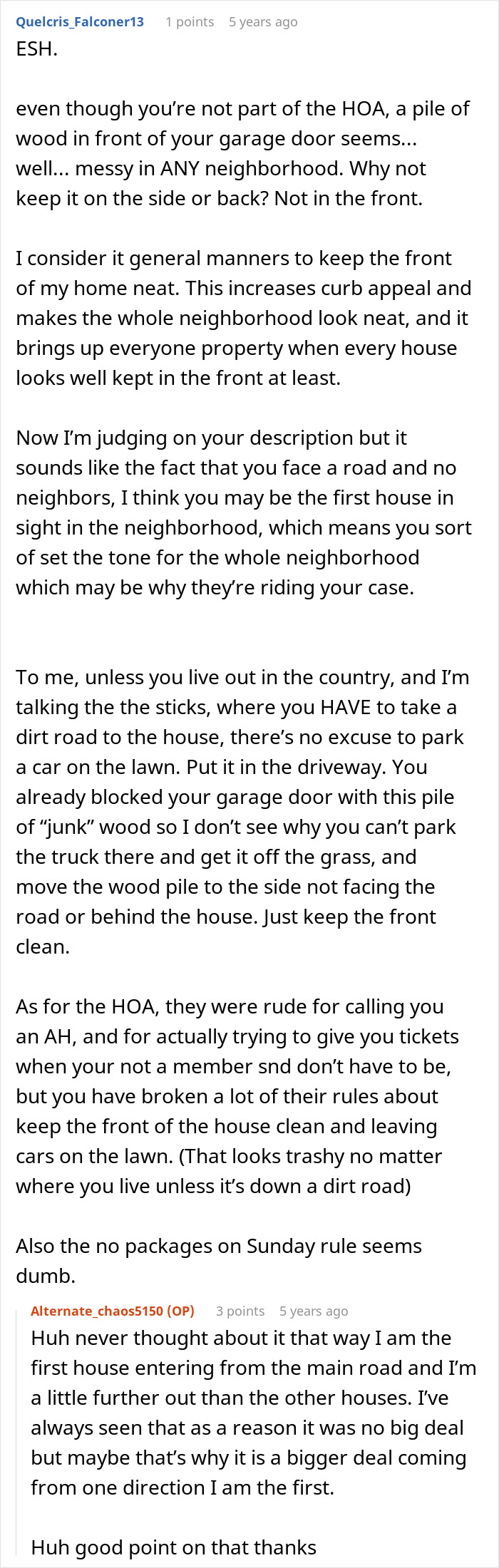 An online conversation screenshot about a man owning home and land free of HOA rules. An online conversation screenshot about a man owning home and land free of HOA rules.