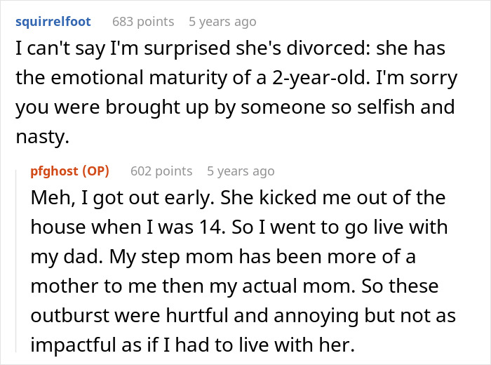 Commenters discuss the ex-mom's immaturity and blame at the daughter's graduation BBQ. Commenters discuss the ex-mom's immaturity and blame at the daughter's graduation BBQ.