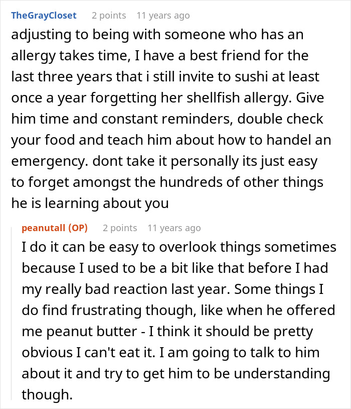 A woman is wondering how many reminders her boyfriend needs about her allergy after he keeps forgetting. A woman is wondering how many reminders her boyfriend needs about her allergy after he keeps forgetting.