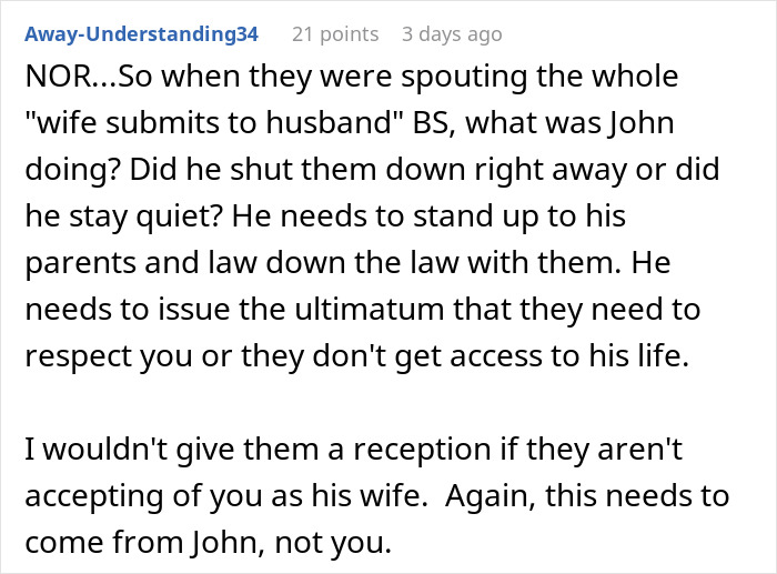 A comment on the wedding reception and marriage advice, questioning the groom's reaction to his parents. A comment on the wedding reception and marriage advice, questioning the groom's reaction to his parents.