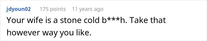 A comment about a wife's jealousy and a strong negative opinion.