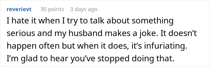 A woman on her dad and the father-daughter bond, annoyed when her husband jokes during serious talks. A woman on her dad and the father-daughter bond, annoyed when her husband jokes during serious talks.