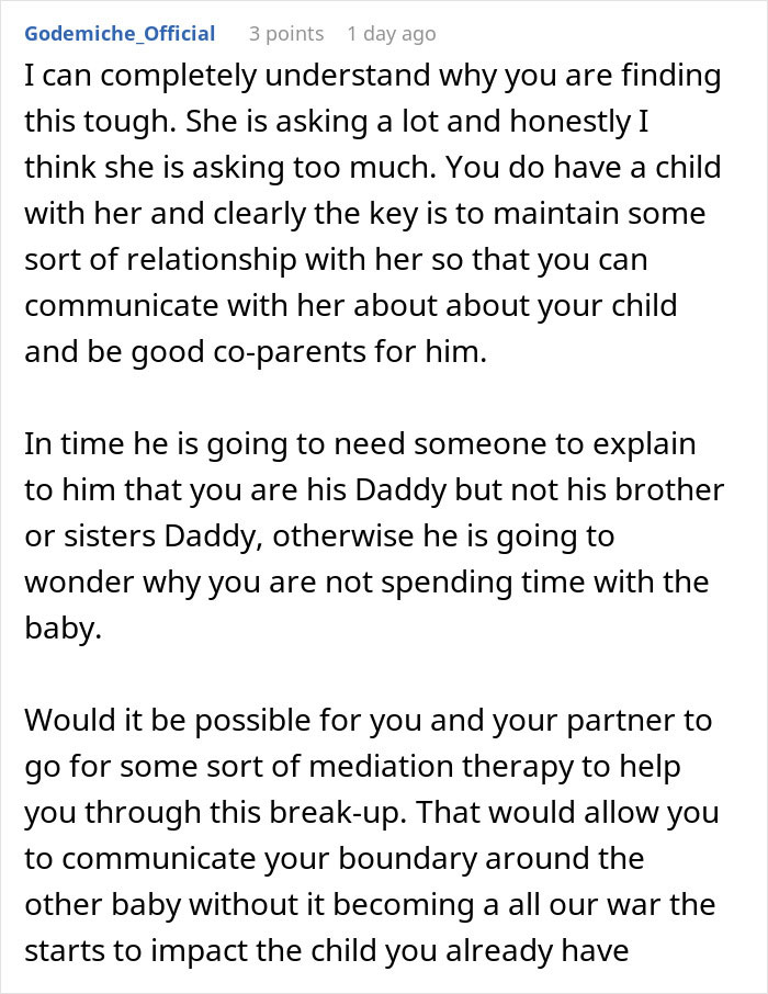 A screenshot showing a comment giving advice to a husband whose wife cheats and makes ludicrous demands. A screenshot showing a comment giving advice to a husband whose wife cheats and makes ludicrous demands.