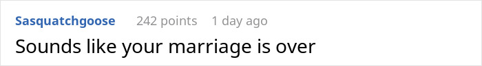 A comment stating Sounds like your marriage is over, implying consequences of the wife's secret conversations. A comment stating Sounds like your marriage is over, implying consequences of the wife's secret conversations.