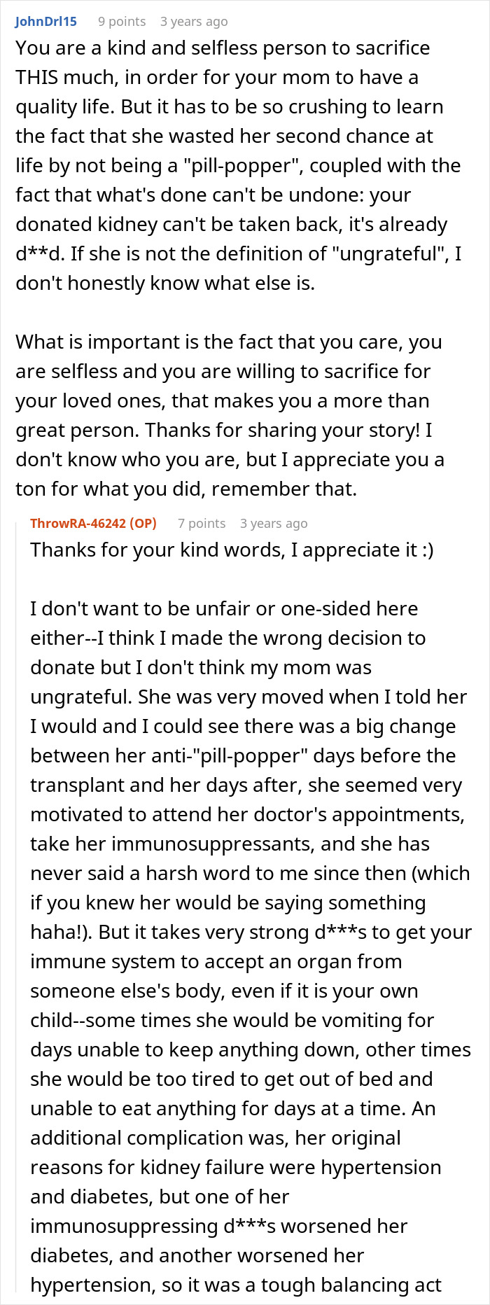 A Reddit comment highlights the selfless act and costly price of donating a kidney to a sick mom. A Reddit comment highlights the selfless act and costly price of donating a kidney to a sick mom.