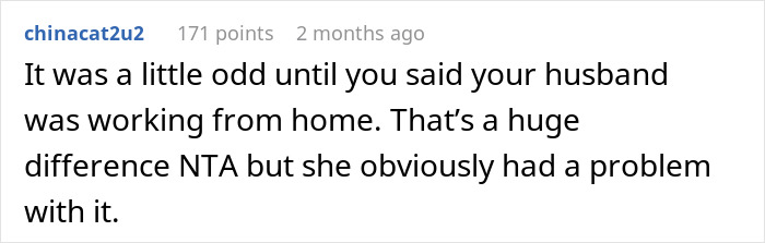 A Reddit screenshot shows a user commenting on the husband working from home during a miscommunication with the neighbor.