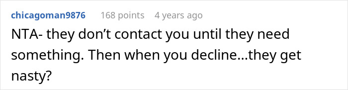 A comment on an online forum about an adopted teen's birth parents' sudden demand for money and debt. A comment on an online forum about an adopted teen's birth parents' sudden demand for money and debt.