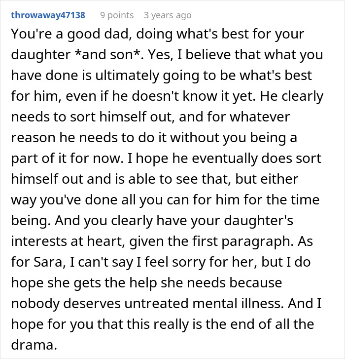 A Reddit comment supporting the dad's actions and hoping the son sorts himself out after stealing a family heirloom. A Reddit comment supporting the dad's actions and hoping the son sorts himself out after stealing a family heirloom.