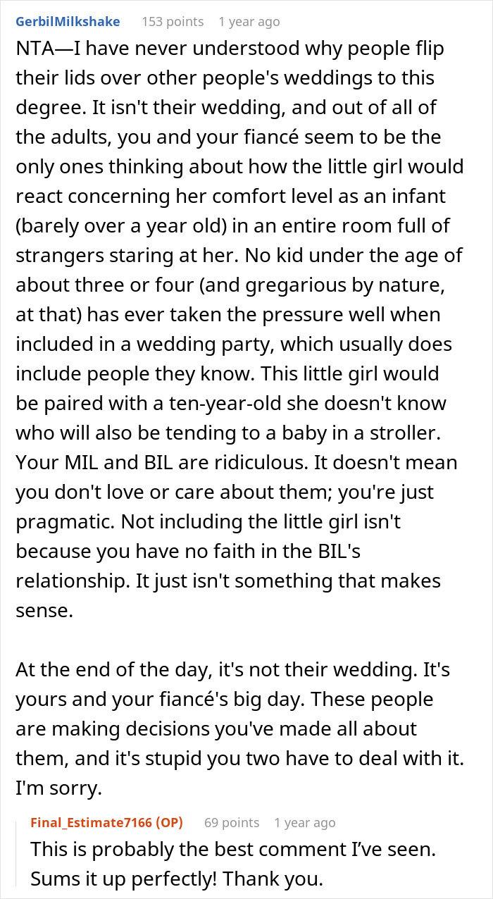 A screenshot of a Reddit comment section discussing a wedding dispute and family torn apart. A screenshot of a Reddit comment section discussing a wedding dispute and family torn apart.