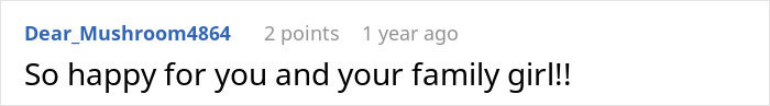 A positive comment expressing happiness for the woman and her family after the ex-husband incident. A positive comment expressing happiness for the woman and her family after the ex-husband incident.
