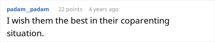 A user comment expressing wishes for the best in a coparenting situation after friends find out spouses are sleeping together. A user comment expressing wishes for the best in a coparenting situation after friends find out spouses are sleeping together.