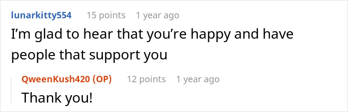 A comment expressing happiness and support for someone dealing with a cheating husband and his petty mom. A comment expressing happiness and support for someone dealing with a cheating husband and his petty mom.