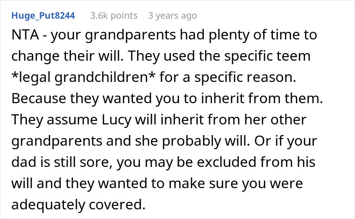 A comment on an online forum about a woman being adopted by her stepmom and her brother refusing inheritance. A comment on an online forum about a woman being adopted by her stepmom and her brother refusing inheritance.